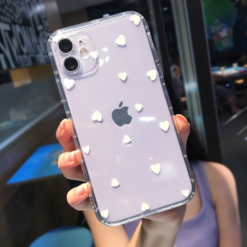 Cute Heart Shockproof Clear Phone Case For iPhone 14 Pro Max 13 12 11