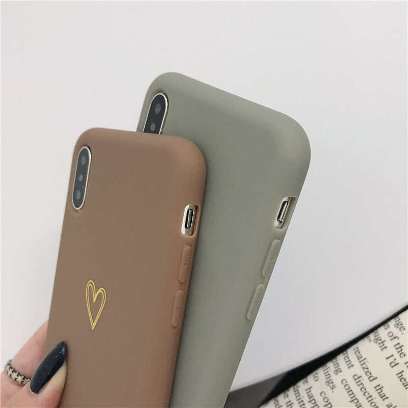 Plated Love Heart Solid Phone Case For iPhone