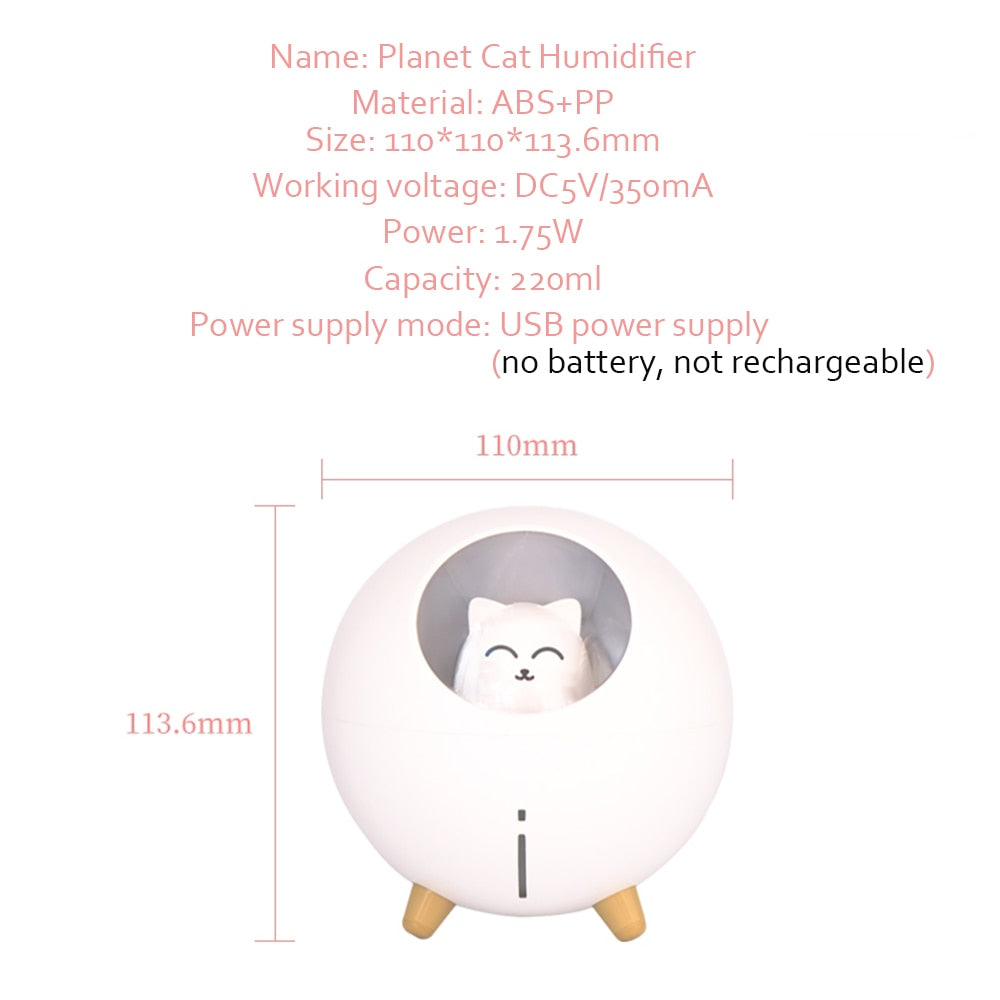 Cute Planet Cat Air Humidifier Ultrasonic Aroma