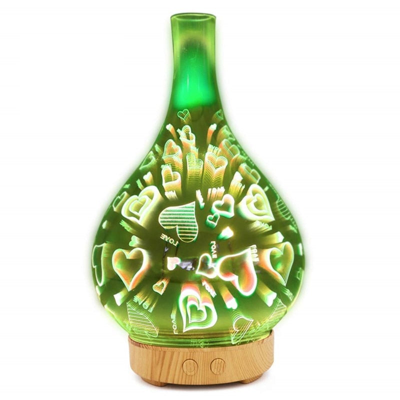 3D Firework Glass Vase Shape Air Humidifier with 7 Color Led