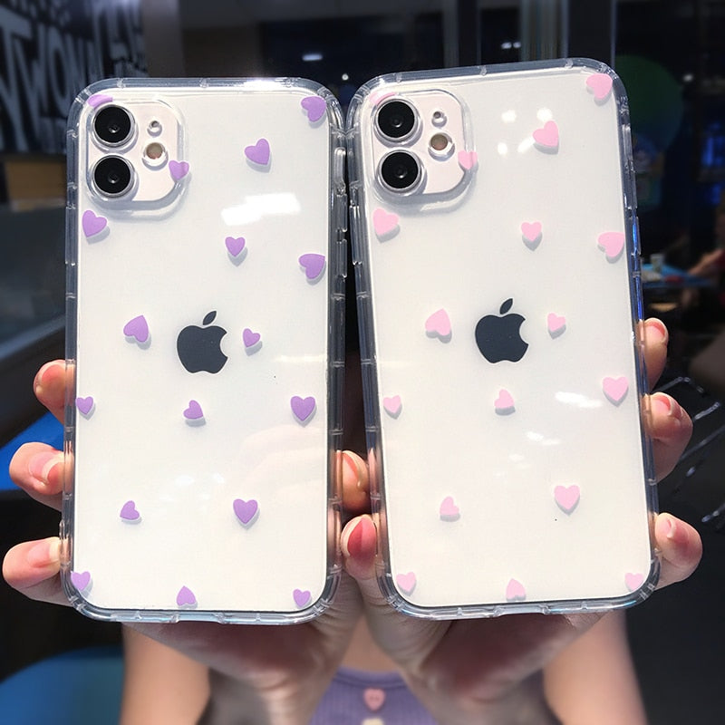 Cute Heart Shockproof Clear Phone Case For iPhone 14 Pro Max 13 12 11