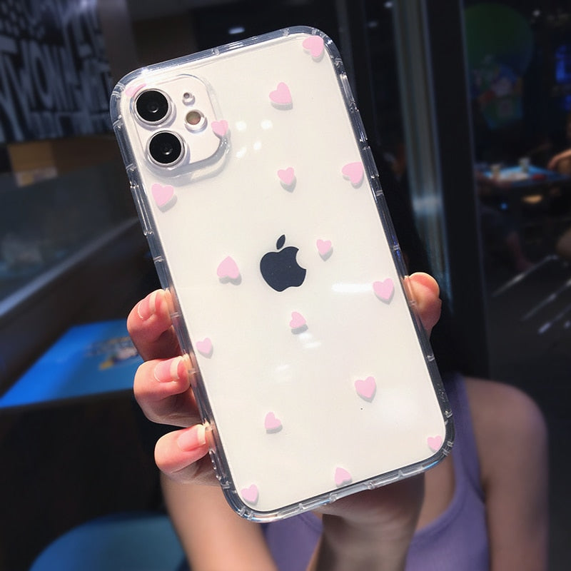 Cute Heart Shockproof Clear Phone Case For iPhone 14 Pro Max 13 12 11