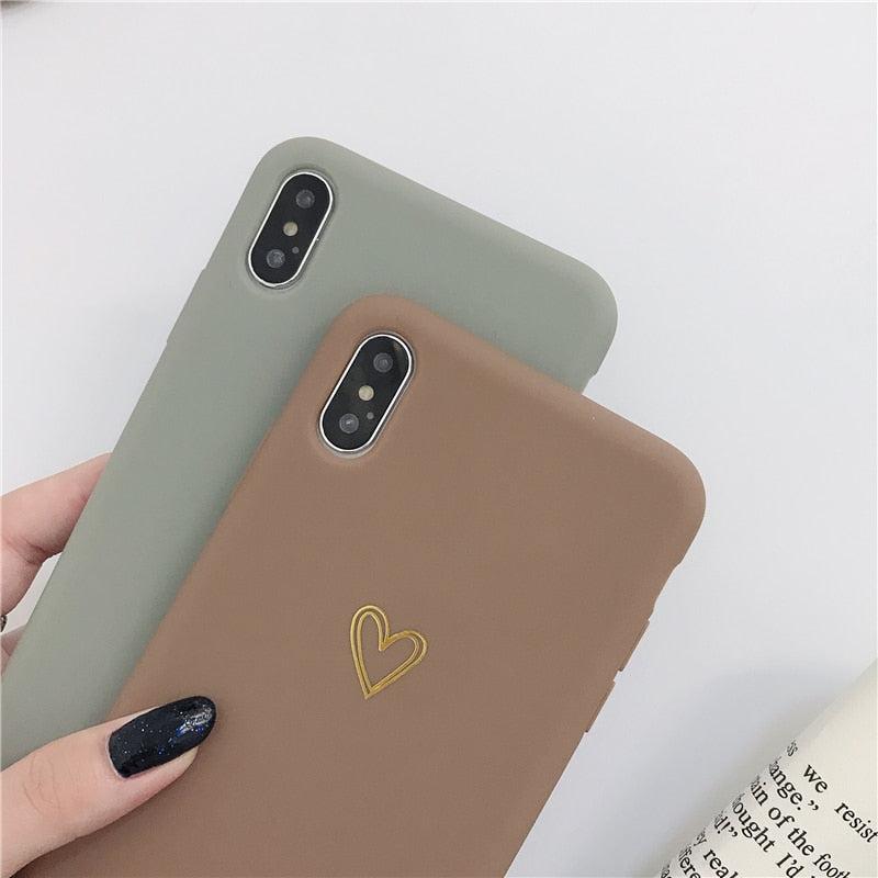 Plated Love Heart Solid Phone Case For iPhone