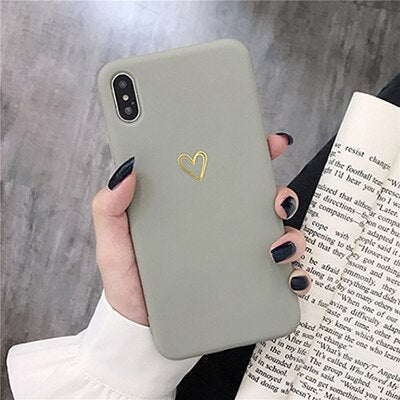 Plated Love Heart Solid Phone Case For iPhone