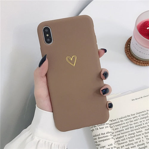 Plated Love Heart Solid Phone Case For iPhone