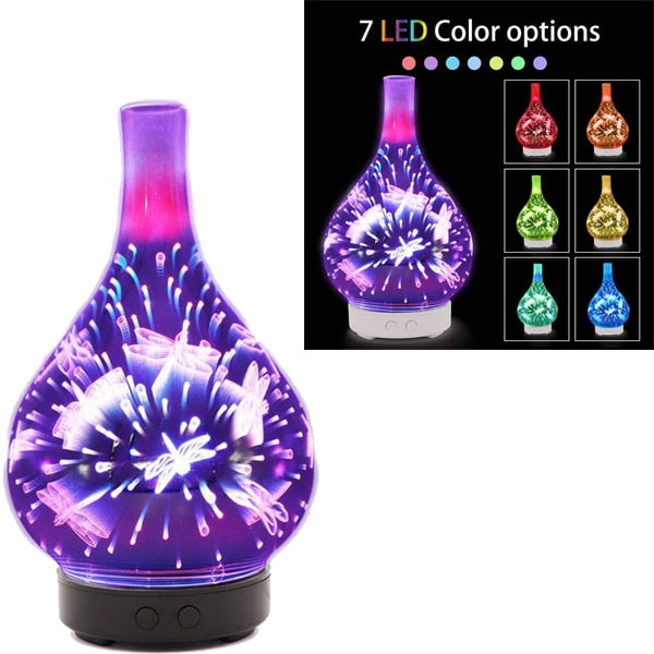 3D Firework Glass Vase Shape Air Humidifier with 7 Color Led