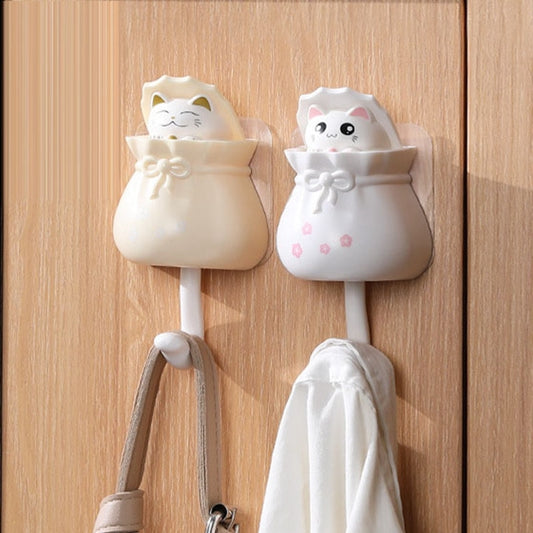 Lucky Cat Strong Sticky Hook Key Holder Wall coat rack Hanging