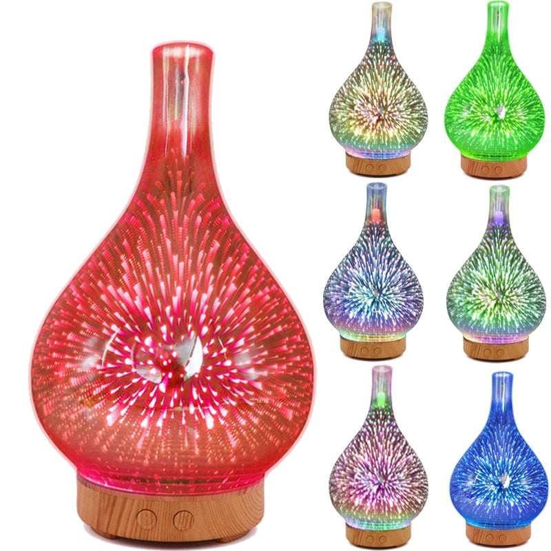 3D Firework Glass Vase Shape Air Humidifier with 7 Color Led