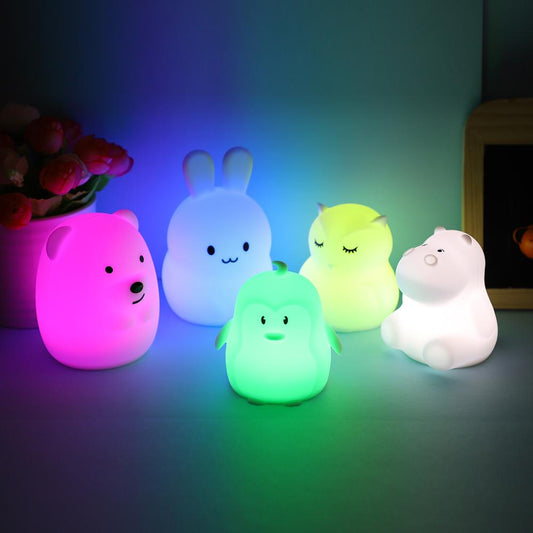 Mini Bear Rabbit Hippo Owl Penguin Lamp RGB LED Night Light